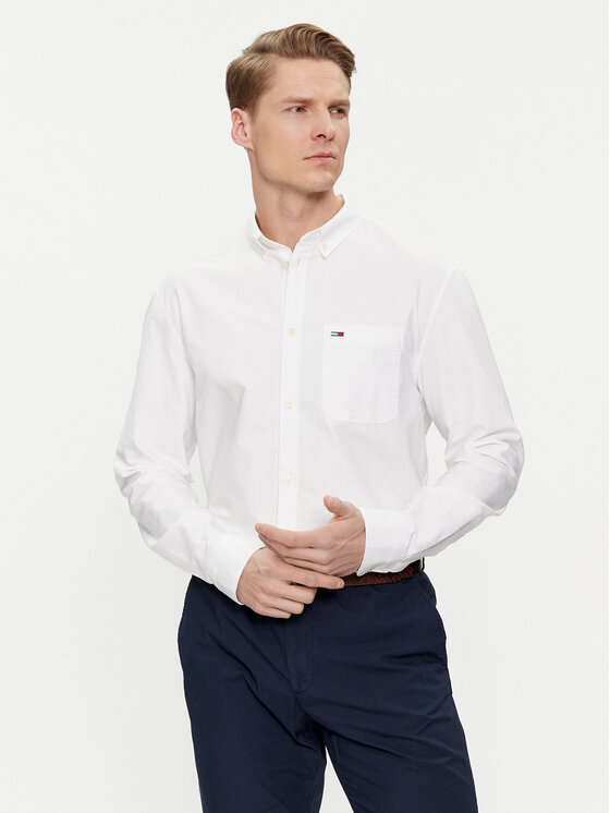 Tommy Jeans Camicia Oxford DM0DM18335 Bianco Regular Fit, taglia : L