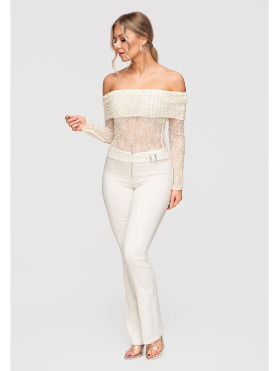 Ombre Ombre Bluzka OW-TS-E0038 Beżowy Slim Fit