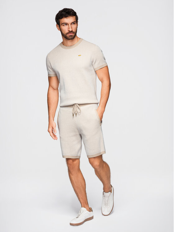 Ombre Ombre Szorty materiałowe OM-SRCS-0202 Beżowy Regular Fit