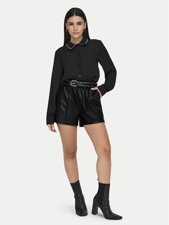 JDY JDY Dirbtinės odos šortai Maya 15336992 Juoda Regular Fit