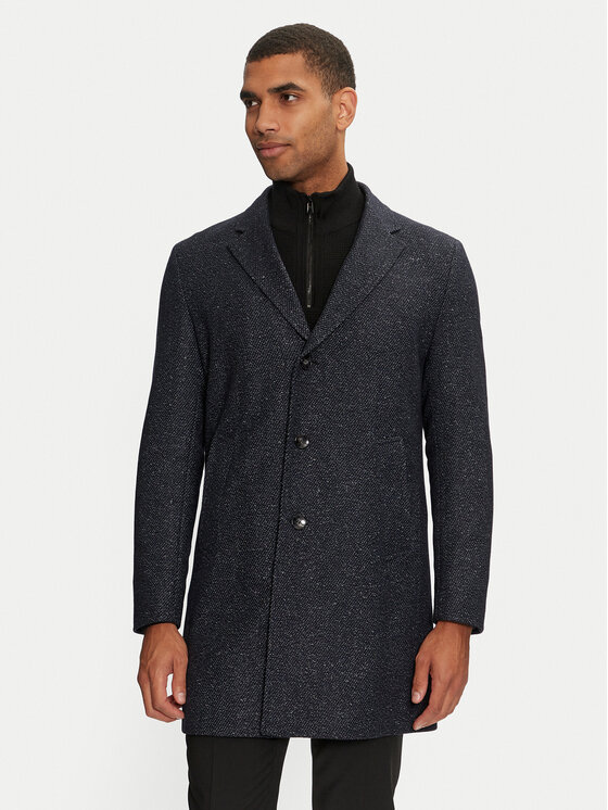 BOSS Boss Płaszcz wełniany H-hyde 50528177 Granatowy Slim Fit