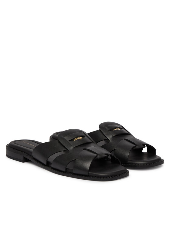 Tommy Hilfiger Tommy Hilfiger Šlepetės Leather Crest Square Toe Sandals FW0FW09126 Juoda