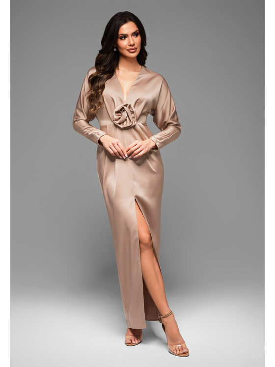 Ombre Ombre Sukienka wieczorowa LA-OM-DLR031 Beżowy Regular Fit