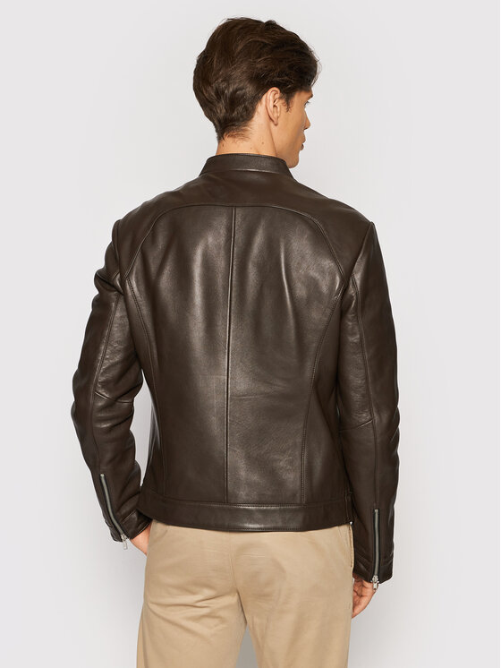 Giacca di pelle Biker Marrone Regular Fit