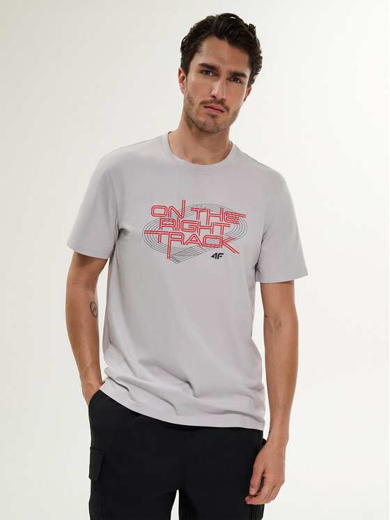 4F 4F T-Shirt MONOCHROME MOVEMENT Szary jasny Regular Fit