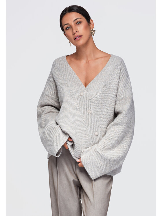 Ombre Ombre Sweter OW-SW-E0013 Szary Relaxed Fit