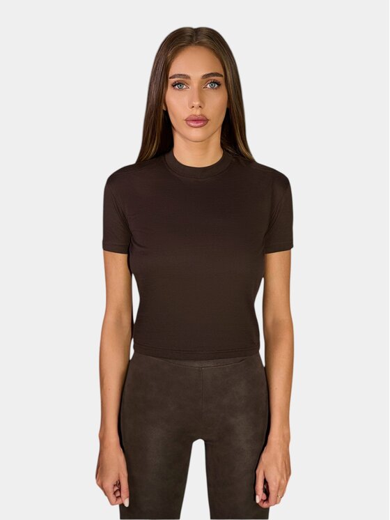 MADE BY SOCIETY MADE BY SOCIETY T-Shirt Tricou SKIM - T27472 Brązowy Basic Fit