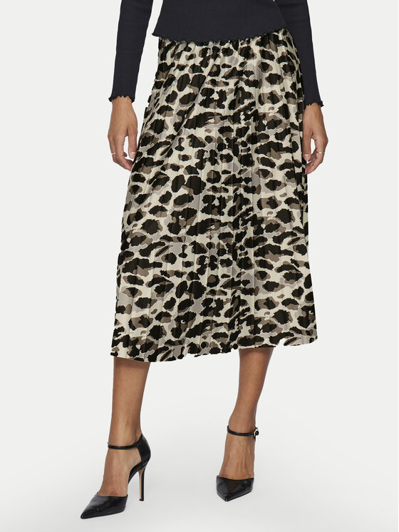 Vila Plisovaná sukňa Nitban Print 14068477 Béžová Regular Fit