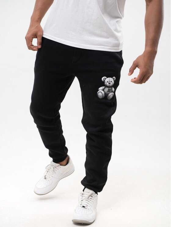 Jigga Wear Jigga Wear Spodnie dresowe Spodnie Dresowe Męskie Czarne Jigga Patch Teddy XXL Czarny Regular Fit