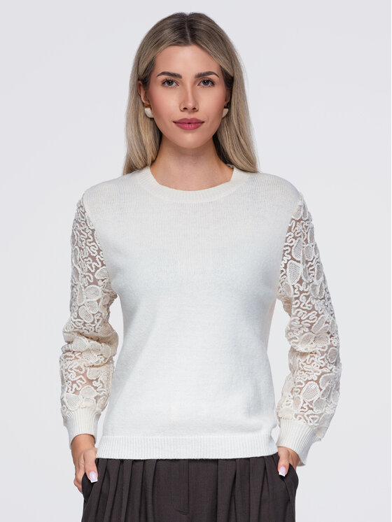 Ombre Ombre Sweter OW-SW-E0033 Beżowy Regular Fit