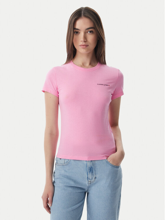 Tommy Jeans Tommy Jeans T-krekls Ess Logo DW0DW23479 Gaiši rozā Slim Fit