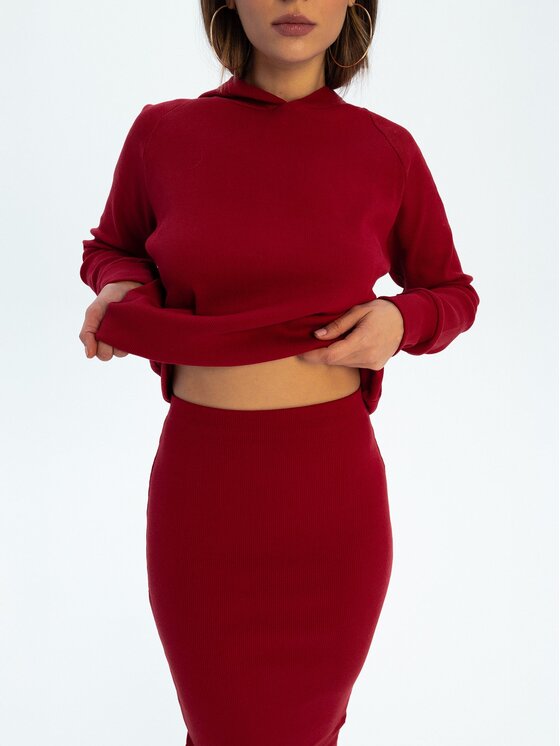 Nudyess Nudyess Midi sukňa Tremity z prążka Bordová Fitted Fit
