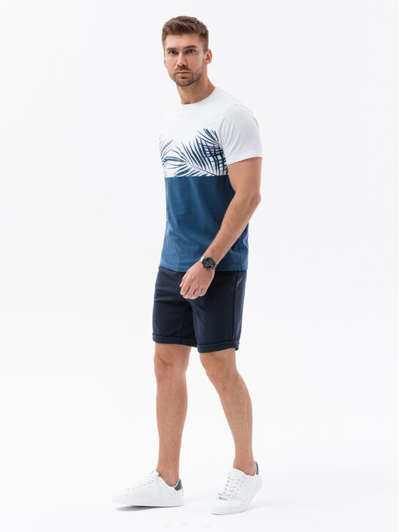 Ombre Ombre T-Shirt OM-TSPT-0177 Niebieski Regular Fit