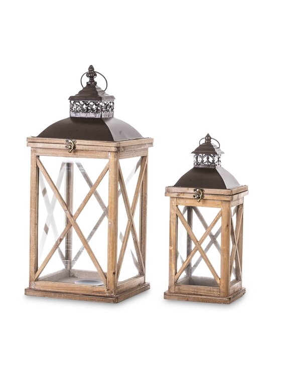 Lampion MIAhome, latarnia 2 szt. drewno-metal brąz