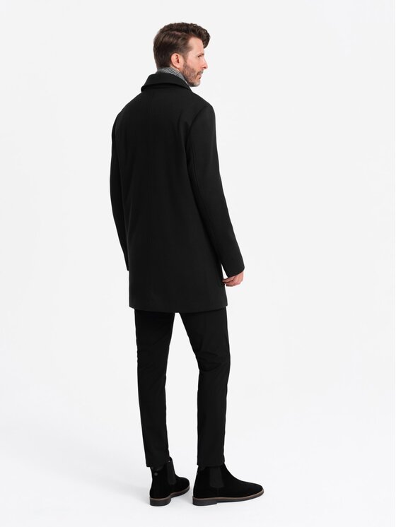 Ombre Ombre Płaszcz OM-COWC-0108 Czarny Regular Fit