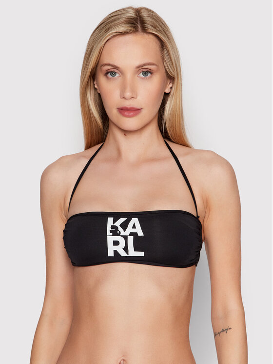 KARL LAGERFELD Gornji Del Bikini Printed Logo KL22WTP02 Črna