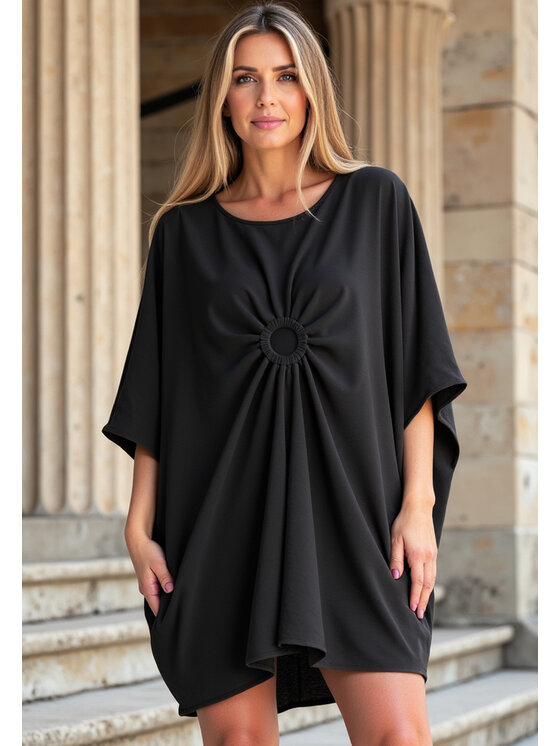 FIGL FIGL Koktejlové šaty M1127 Čierna Loose Fit