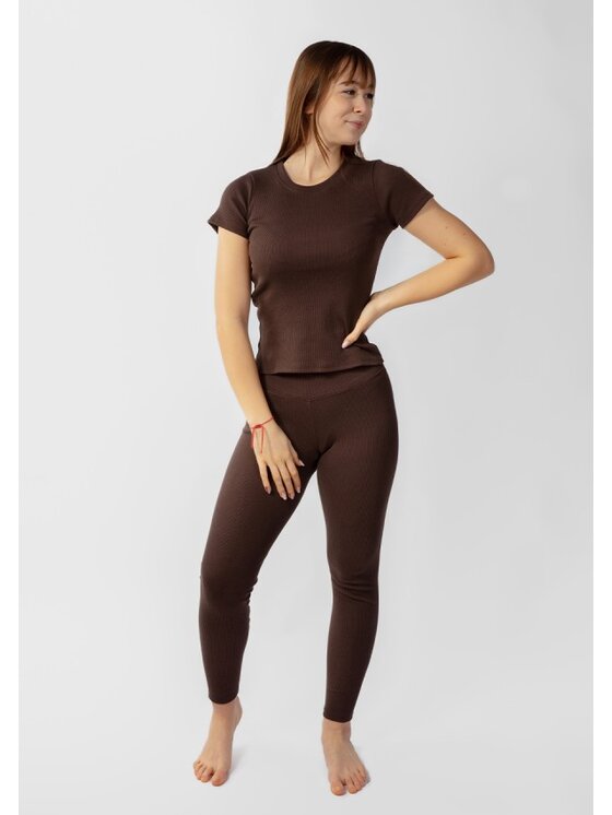 DKaren Sport DKaren Sport Komplet bluzka i spodnie Halima Brązowy Slim Fit