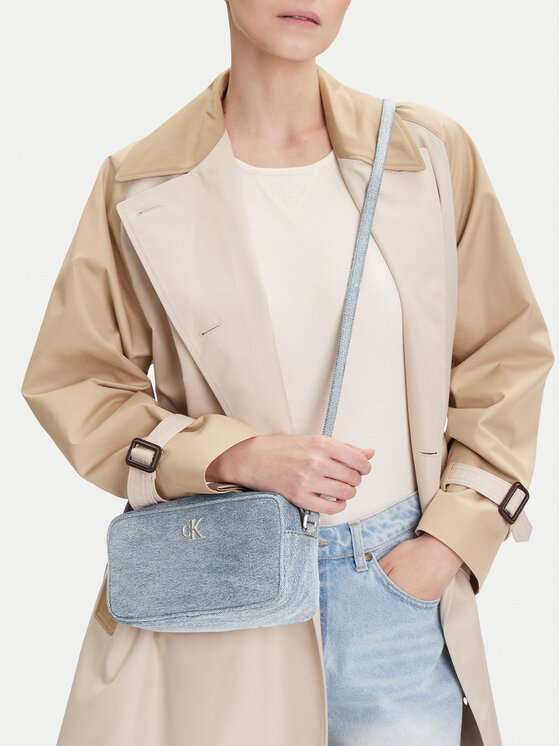 Calvin Klein Torebka Denim Ew Double Zip Camera Bag LV04F3226G Błękitny