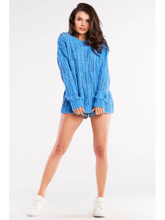 Awama Awama Sweter A444 Niebieski Basic Fit