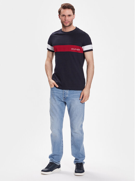 Tommy Hilfiger T-Shirt Colorblock Placement MW0MW29282 Granatowy Slim ...