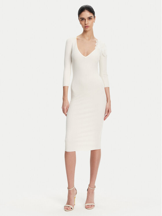Elisabetta Franchi Úpletové šaty AM-52B-51E2 Biela Slim Fit