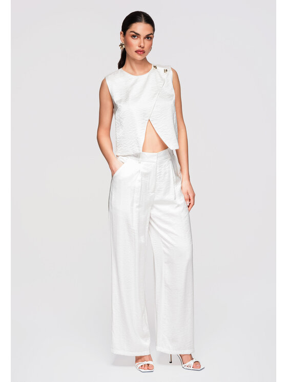 Ombre Ombre Spodnie materiałowe OW-PA-E0002 Biały Relaxed Fit