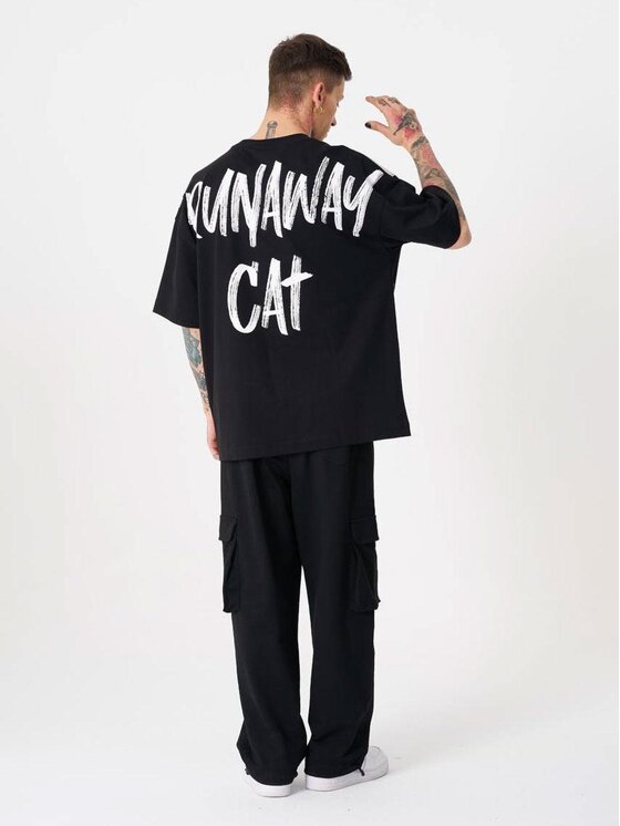 Machinist Machinist T-Shirt Koszulka Z Krótkim Rękawem Męska Oversize Czarna Machinist Runaway Cat L Czarny Oversize