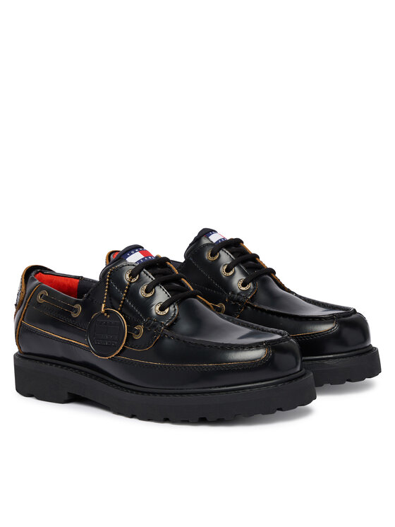 Tommy Jeans Tommy Jeans Īsi apavi Archive '01 Boat Shoe Lthr EM0EM01705 Melns