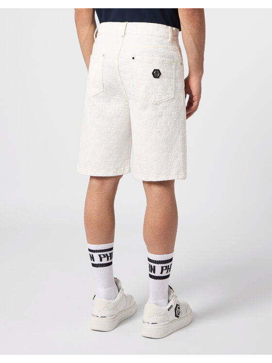PHILIPP PLEIN PHILIPP PLEIN Szorty jeansowe 30593 Biały Loose Fit
