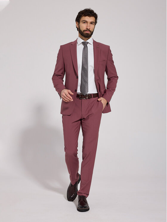 VILLARO VILLARO Garnitur GAR152VIM Bordowy Slim Fit
