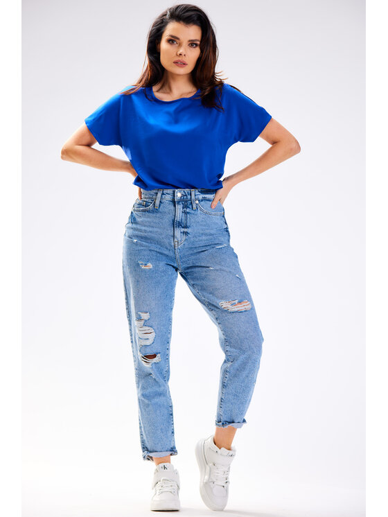 Awama Awama Bluzka A588 Niebieski Basic Fit