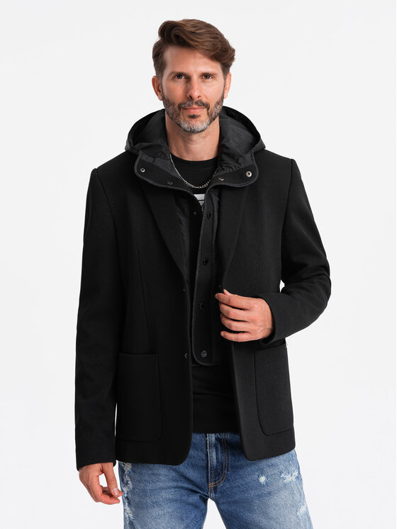 Ombre Ombre Marynarka OM-BLZB-0133 Czarny Regular Fit