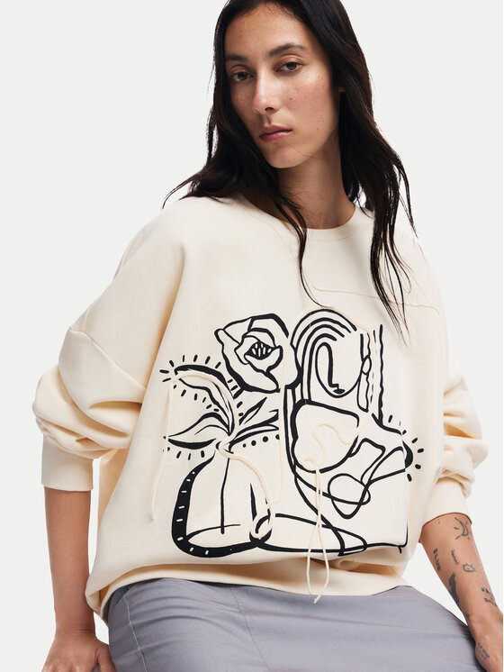 Desigual Desigual Bluza Patch 24WWSK06 Écru Oversize
