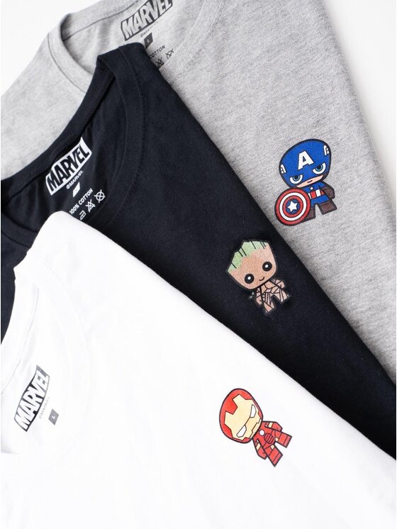 Marvel Marvel Komplet 3 t-shirtów Zestaw 3 Koszulek Czarna / Biała / Szara Marvel Comics Mini Characters L Czarny Regular Fit