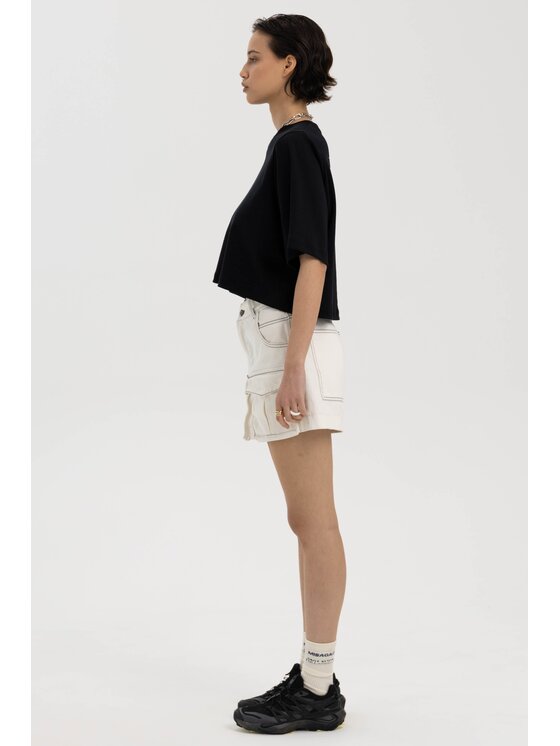 Misaga Misaga T-Shirt Brunch Crop T-Shirt Czarny Relaxed Fit
