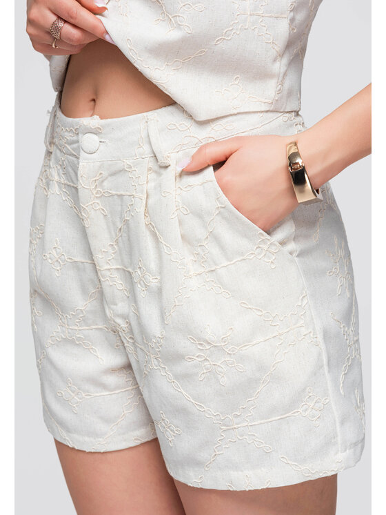 Ombre Ombre Szorty materiałowe OW-ST-E0019 Kremowy Relaxed Fit