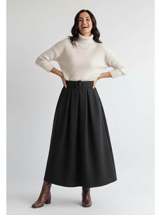 FIGL FIGL Midi sukňa M1255 Čierna A-Line Fit