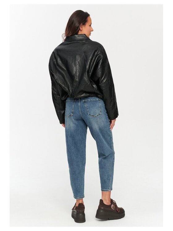 Makadamia Makadamia Kurtka skórzana C76 Czarny Loose Fit