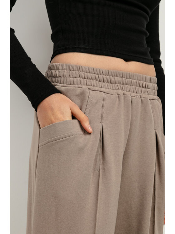 Tessita Tessita Spodnie dzianinowe T413/6/XL Brązowy Wide Leg