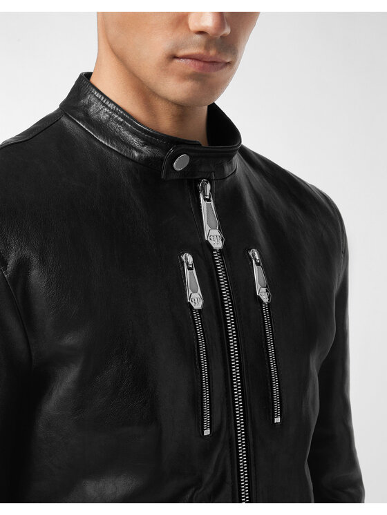 PHILIPP PLEIN PHILIPP PLEIN Kurtka skórzana 26993 Czarny Slim Fit