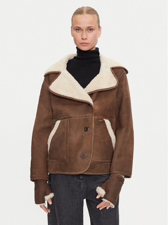 Aeronautica Militare Aeronautica Militare Cappotto di pelliccia naturale 242PN2010D1893 Marrone Regular Fit