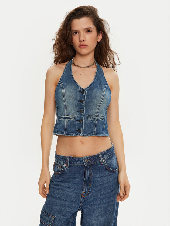 One Teaspoon Top 26601 Blu Slim Fit, taglia : L