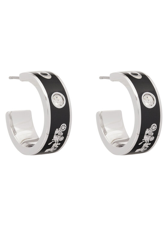 Coach Uhani Enamel Horse & Carriage Hoop Earrings 37479036RHO003 Črna