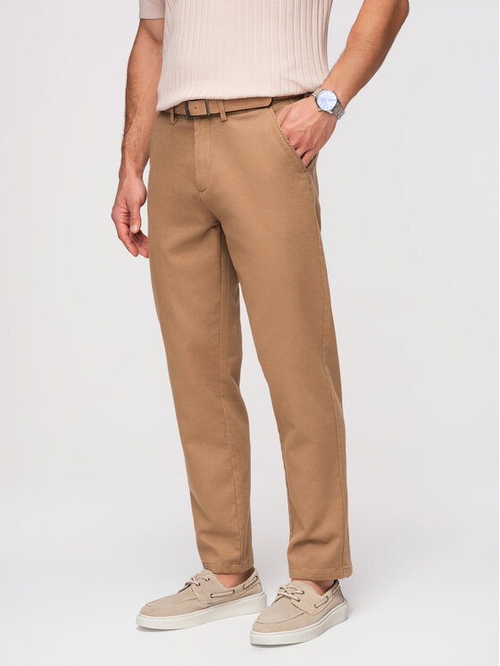 Ombre Ombre Chinosy OM-PACP-0294 Brązowy Slim Fit