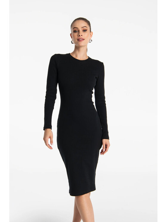 Nudyess Nudyess Sukienka dzianinowa Eos midi z prążka Czarny Fitted Fit