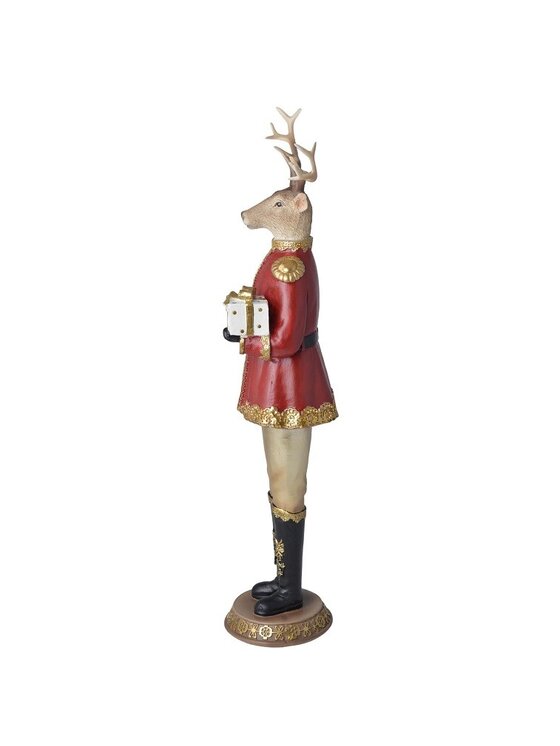 MIAhome MIAhome Figurka renifer w mundurze z prezentem Czerwony