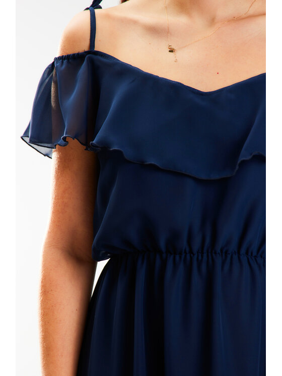 Awama Awama Sukienka letnia A573 Granatowy Basic Fit