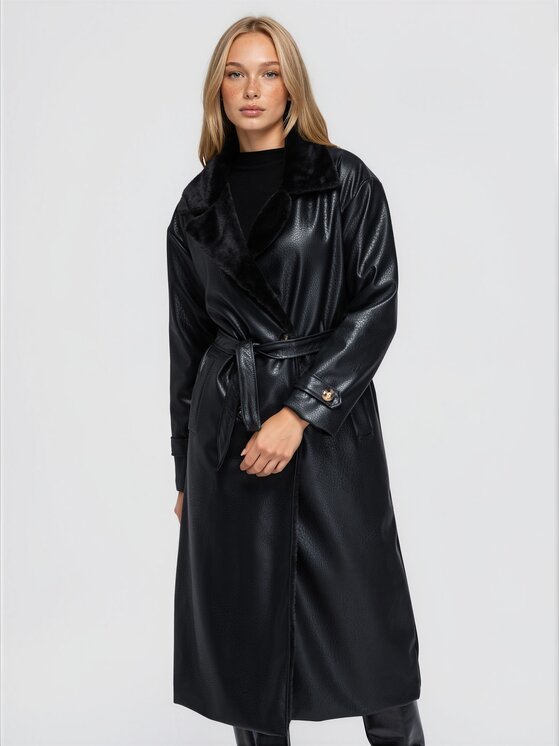 Ombre Ombre Płaszcz przejściowy OW-CT-E0040 Czarny Relaxed Fit