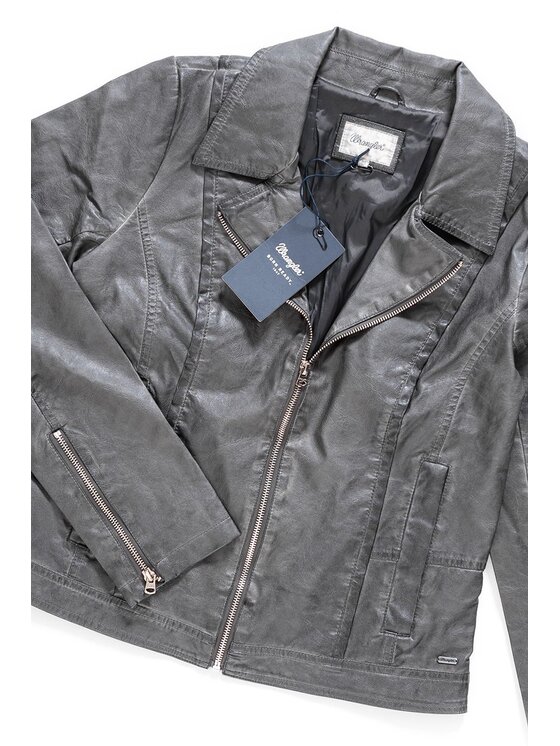 Wrangler Wrangler Kurtka damska WOMEN BIKER Szary Regular Fit